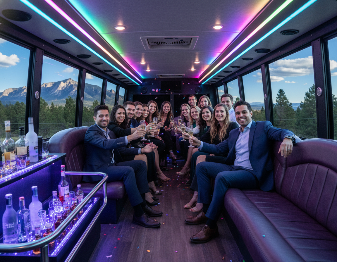 Castle Pines party bus and bus charter